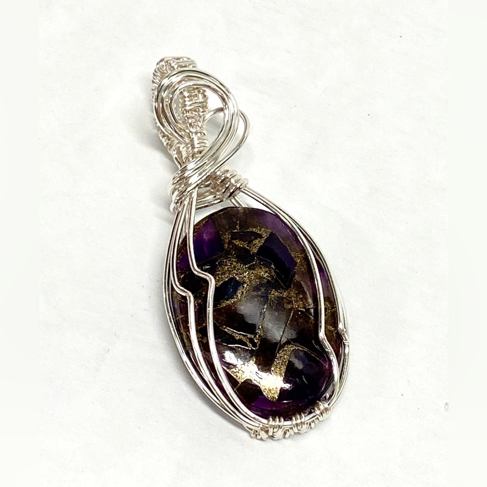 HANDCRAFTED Amethyst Copper Hand Wrapped Modern Statement Pendant, Artisan Gift